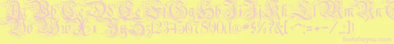 フォントRothenburgDecorative – ピンクのフォント、黄色の背景