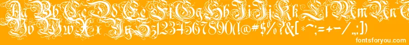 RothenburgDecorative-Schriftart – Weiße Schriften auf orangefarbenem Hintergrund