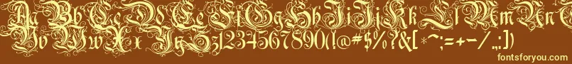 RothenburgDecorative-fontti – keltaiset fontit ruskealla taustalla