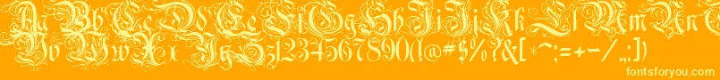 RothenburgDecorative-Schriftart – Gelbe Schriften auf orangefarbenem Hintergrund