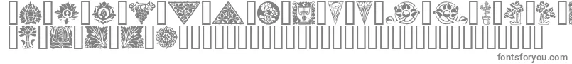 Ornamenter-fontti – harmaat kirjasimet valkoisella taustalla