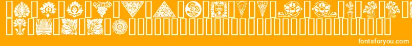 Ornamenter-Schriftart – Weiße Schriften auf orangefarbenem Hintergrund