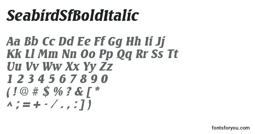 A fonte SeabirdSfBoldItalic – alfabeto, números, caracteres especiais