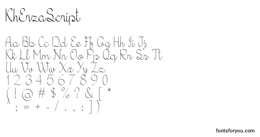 Czcionka KhErzaScript – alfabet, cyfry, specjalne znaki
