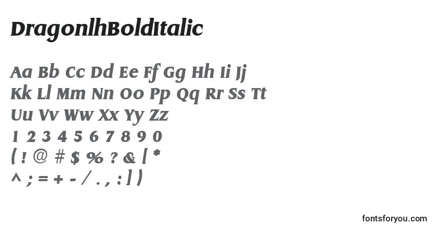 A fonte DragonlhBoldItalic – alfabeto, números, caracteres especiais