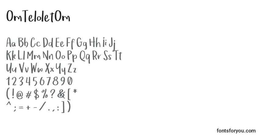 Schriftart OmTeloletOm – Alphabet, Zahlen, spezielle Symbole