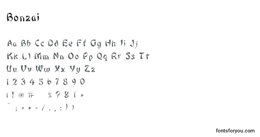 Czcionka Bonzai – alfabet, cyfry, specjalne znaki