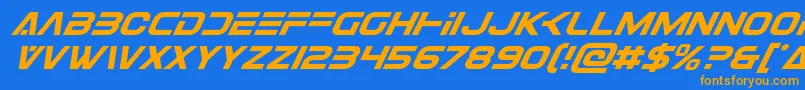 フォントEurofightersuperital – オレンジ色の文字が青い背景にあります。