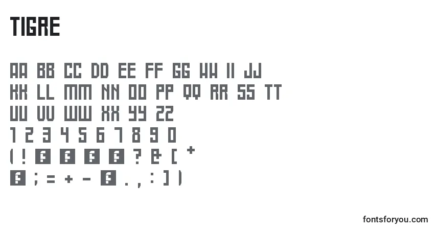 Czcionka Tigre – alfabet, cyfry, specjalne znaki