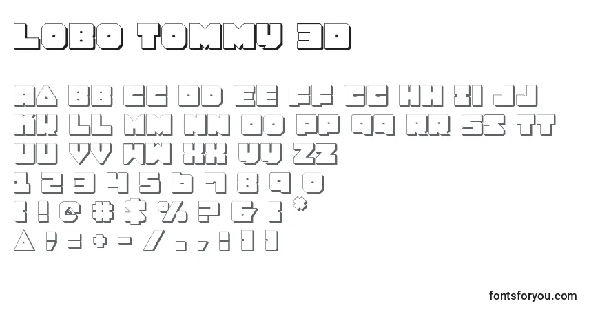 Czcionka Lobo Tommy 3D – alfabet, cyfry, specjalne znaki