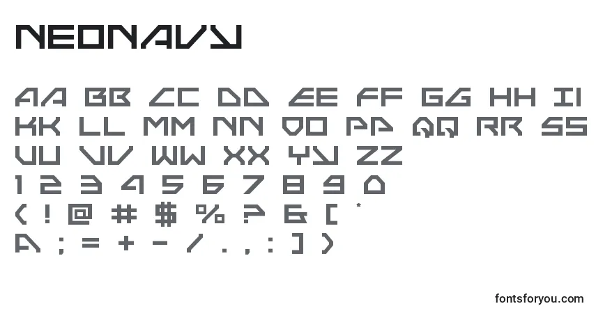 Czcionka Neonavy – alfabet, cyfry, specjalne znaki
