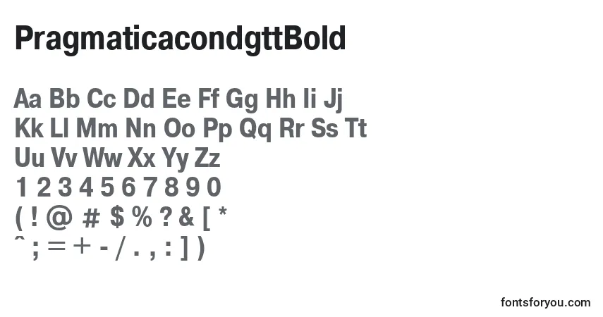 A fonte PragmaticacondgttBold – alfabeto, números, caracteres especiais