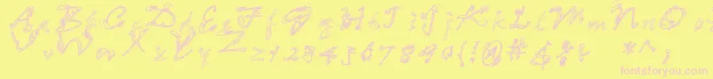 LooseEnds-Schriftart – Rosa Schriften auf gelbem Hintergrund
