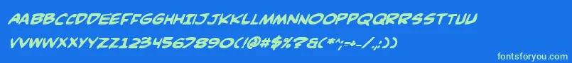 ComicBookCommandoBoldItalic Font – Green Fonts on Blue Background