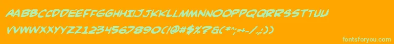 Czcionka ComicBookCommandoBoldItalic – zielone czcionki na pomarańczowym tle