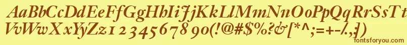 フォントJansonossskBold – 茶色の文字が黄色の背景にあります。