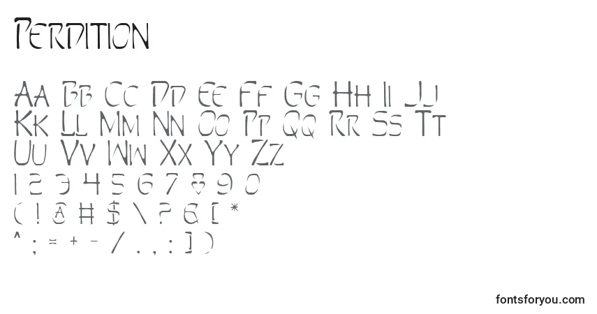 Perdition-fontti – aakkoset, numerot, erikoismerkit