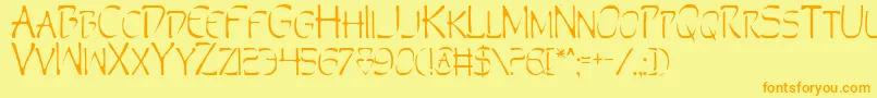 Perdition-Schriftart – Orangefarbene Schriften auf gelbem Hintergrund