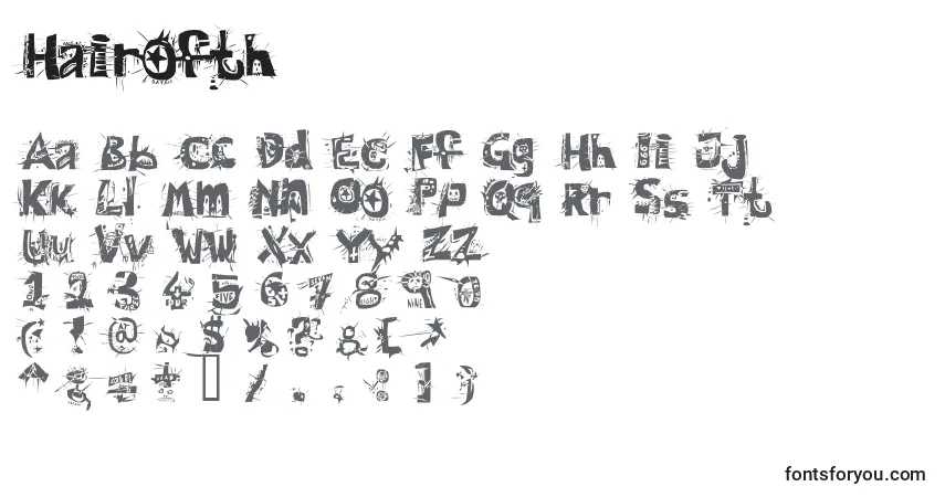 Schriftart Hairofth – Alphabet, Zahlen, spezielle Symbole