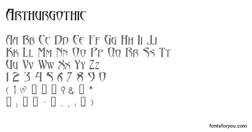 Schriftart Arthurgothic – Alphabet, Zahlen, spezielle Symbole