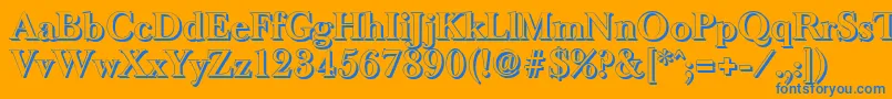 BaskeroldshadowBold-Schriftart – Blaue Schriften auf orangefarbenem Hintergrund