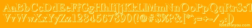 BaskeroldshadowBold-Schriftart – Gelbe Schriften auf orangefarbenem Hintergrund