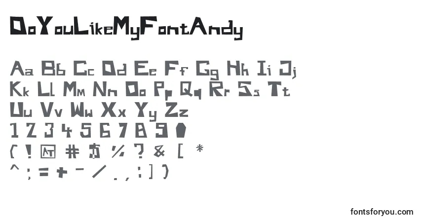 A fonte DoYouLikeMyFontAndy – alfabeto, números, caracteres especiais