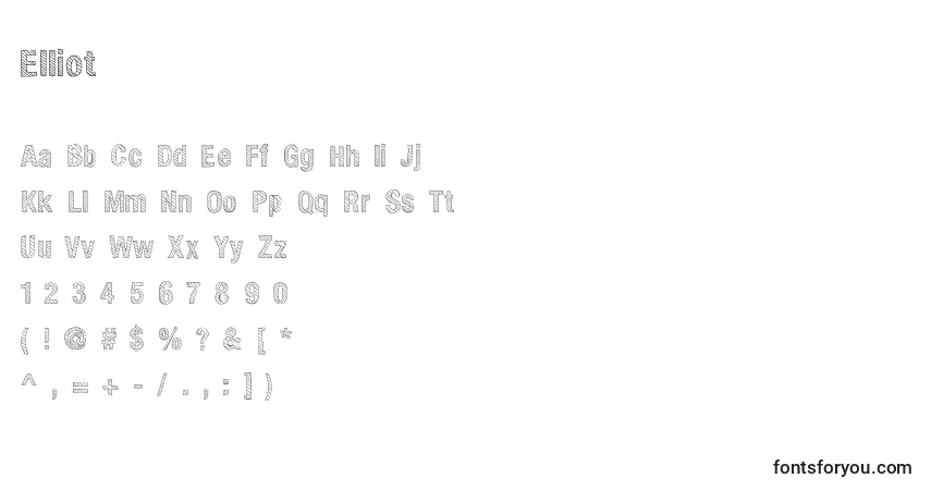 A fonte Elliot – alfabeto, números, caracteres especiais