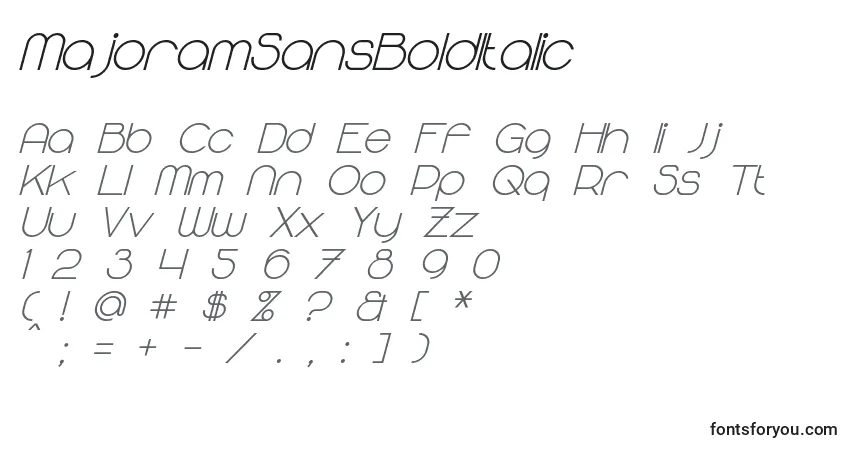 Schriftart MajoramSansBoldItalic – Alphabet, Zahlen, spezielle Symbole