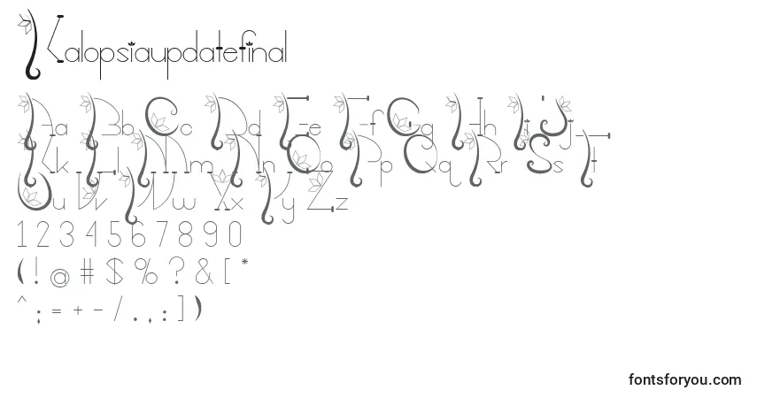 Czcionka Kalopsiaupdatefinal – alfabet, cyfry, specjalne znaki