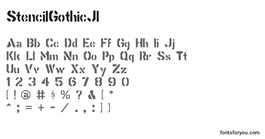 Шрифт StencilGothicJl – алфавит, цифры, специальные символы