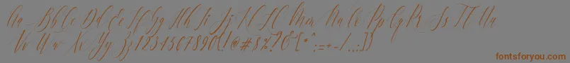 Fonte CharlotteCalligraphySlantR1 – fontes marrons em um fundo cinza