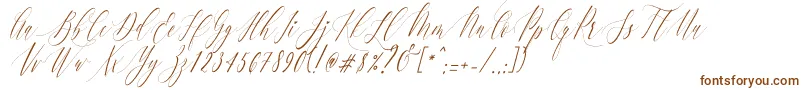 CharlotteCalligraphySlantR1-fontti – ruskeat fontit valkoisella taustalla