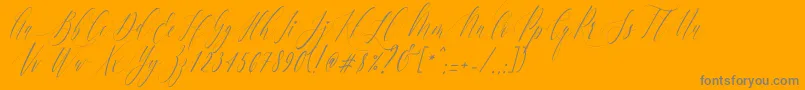 CharlotteCalligraphySlantR1-Schriftart – Graue Schriften auf orangefarbenem Hintergrund