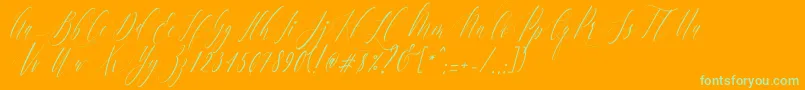 CharlotteCalligraphySlantR1-Schriftart – Grüne Schriften auf orangefarbenem Hintergrund