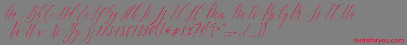 フォントCharlotteCalligraphySlantR1 – 赤い文字の灰色の背景