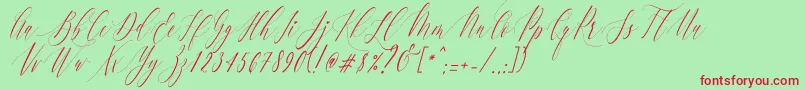 Fonte CharlotteCalligraphySlantR1 – fontes vermelhas em um fundo verde