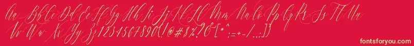 CharlotteCalligraphySlantR1 Font – Yellow Fonts on Red Background