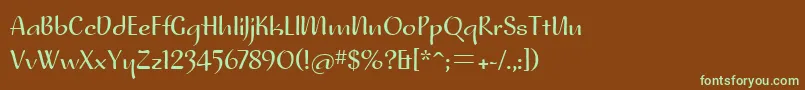 フォントNoraitcTt – 緑色の文字が茶色の背景にあります。