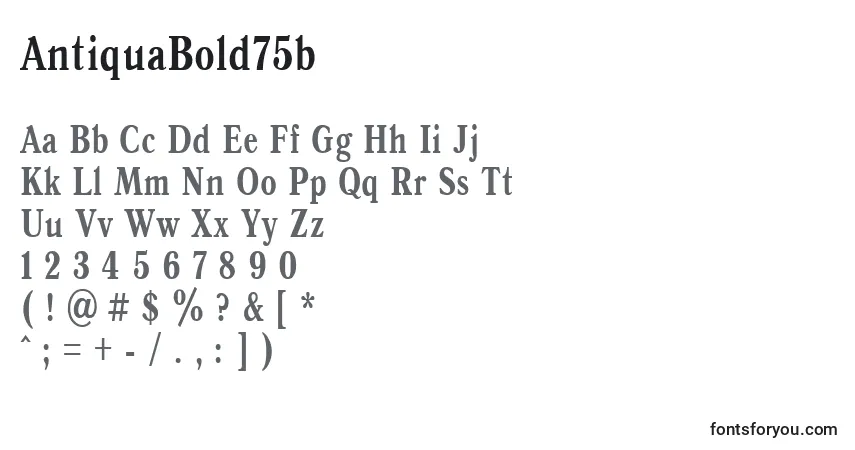 A fonte AntiquaBold75b – alfabeto, números, caracteres especiais