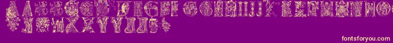 Christianinitials-Schriftart – Gelbe Schriften auf violettem Hintergrund