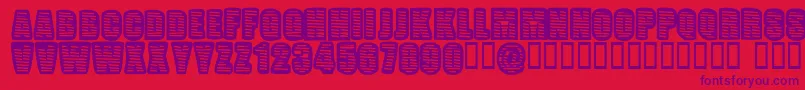 PopWillEatItself-Schriftart – Violette Schriften auf rotem Hintergrund