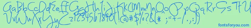 JoyLikeSunshineThroughMyWindowpane-fontti – siniset fontit vihreällä taustalla