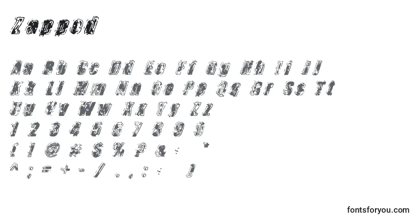 Czcionka Zapped – alfabet, cyfry, specjalne znaki