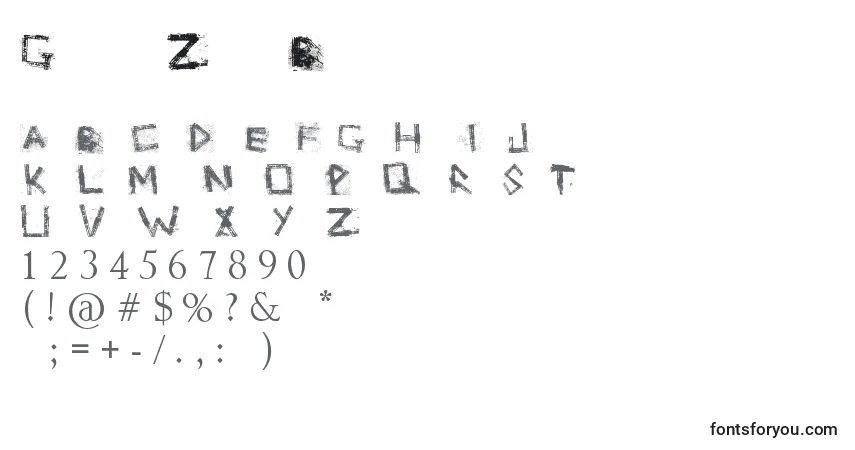 Schriftart GrungeZindaBad – Alphabet, Zahlen, spezielle Symbole
