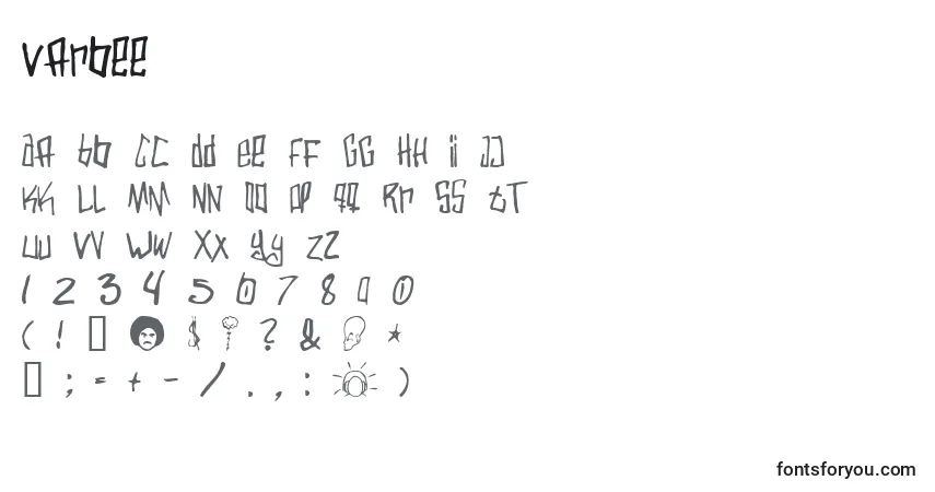 Czcionka Varbee – alfabet, cyfry, specjalne znaki