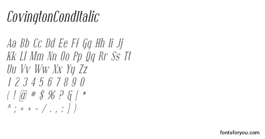Schriftart CovingtonCondItalic – Alphabet, Zahlen, spezielle Symbole