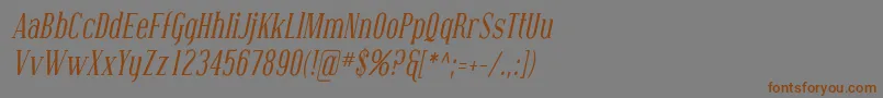 フォントCovingtonCondItalic – 茶色の文字が灰色の背景にあります。