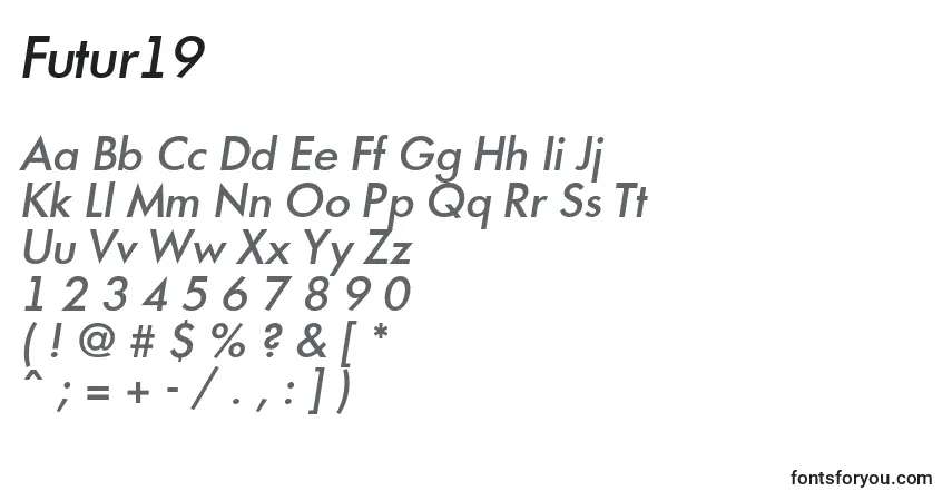 Czcionka Futur19 – alfabet, cyfry, specjalne znaki