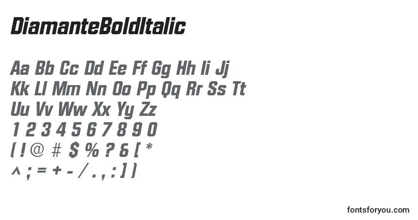Шрифт DiamanteBoldItalic – алфавит, цифры, специальные символы